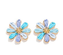 Load image into Gallery viewer, Metal Tone & Raffia Flower Post Drop Earrings