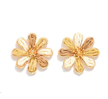 Load image into Gallery viewer, Metal Tone & Raffia Flower Post Drop Earrings