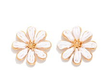 Load image into Gallery viewer, Metal Tone & Raffia Flower Post Drop Earrings