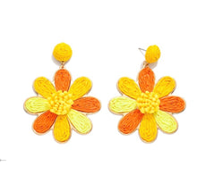 Load image into Gallery viewer, Raffia Flower Post Drop Earrings