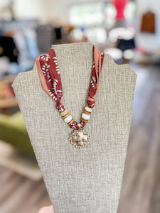 Cross Pendant & Bead Scarf Necklace