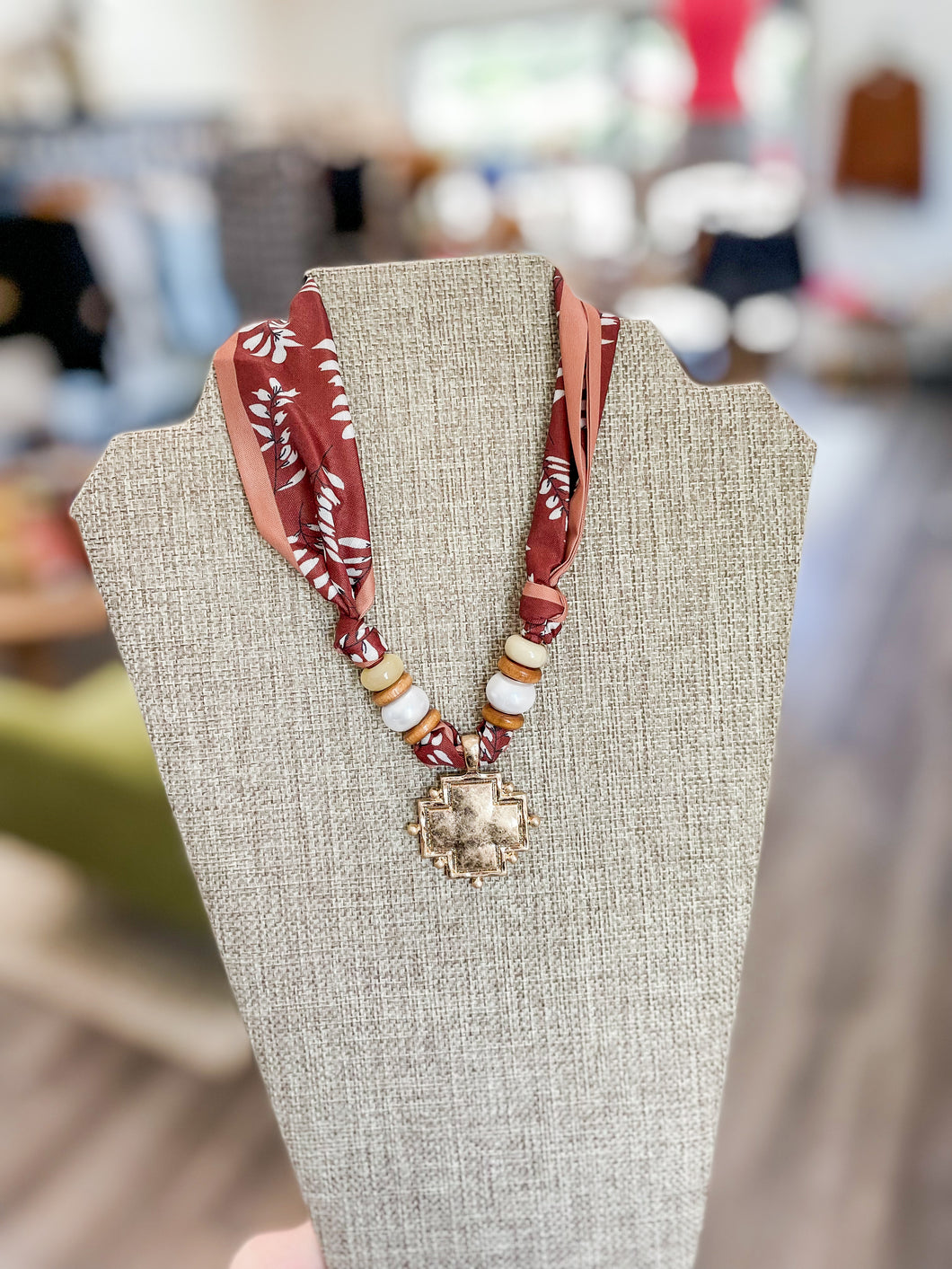 Cross Pendant & Bead Scarf Necklace