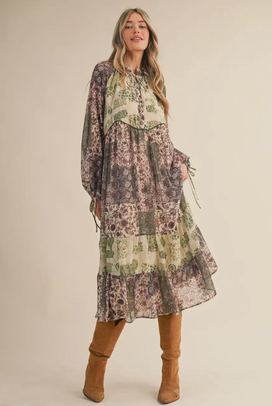 Charlie Patchwork Print Midi Dress