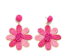 Load image into Gallery viewer, Raffia Flower Post Drop Earrings
