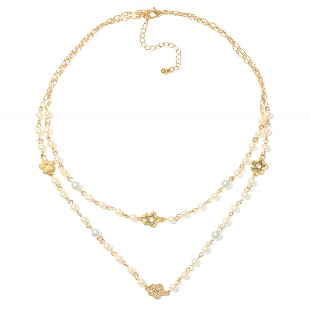 Layered Pearl Beaded Necklace