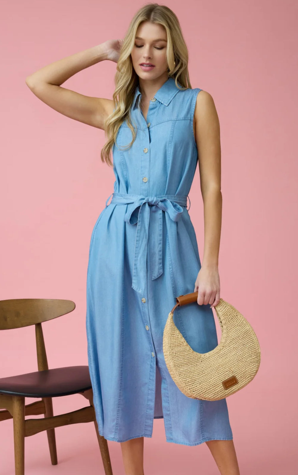 Becky Belted Chambray Midi Dress