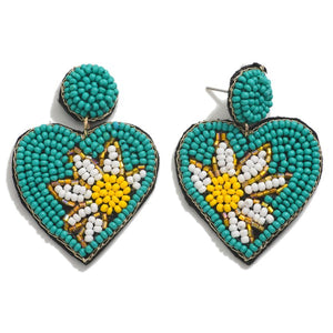 Heart Full of Daisies Seed Bead Earrings