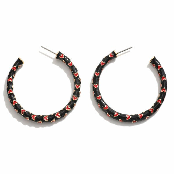Black and Red Heart Enamel Earrings