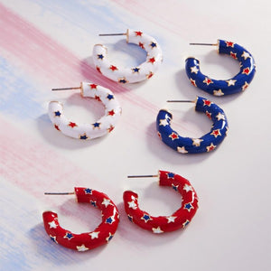 Red, WhIte, Blue Star Hoop Earrings