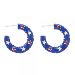 Red, WhIte, Blue Star Hoop Earrings