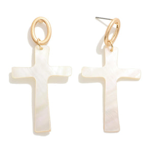 Drop Pearl Cross Earrings