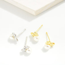 Load image into Gallery viewer, Dainty Pearl and Bow Stud Earrings
