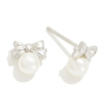 Load image into Gallery viewer, Dainty Pearl and Bow Stud Earrings
