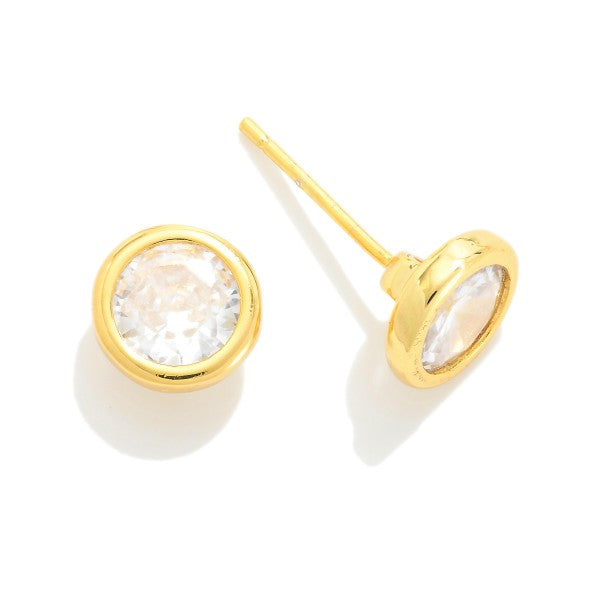 CZ Bezel Set Stud Earrings