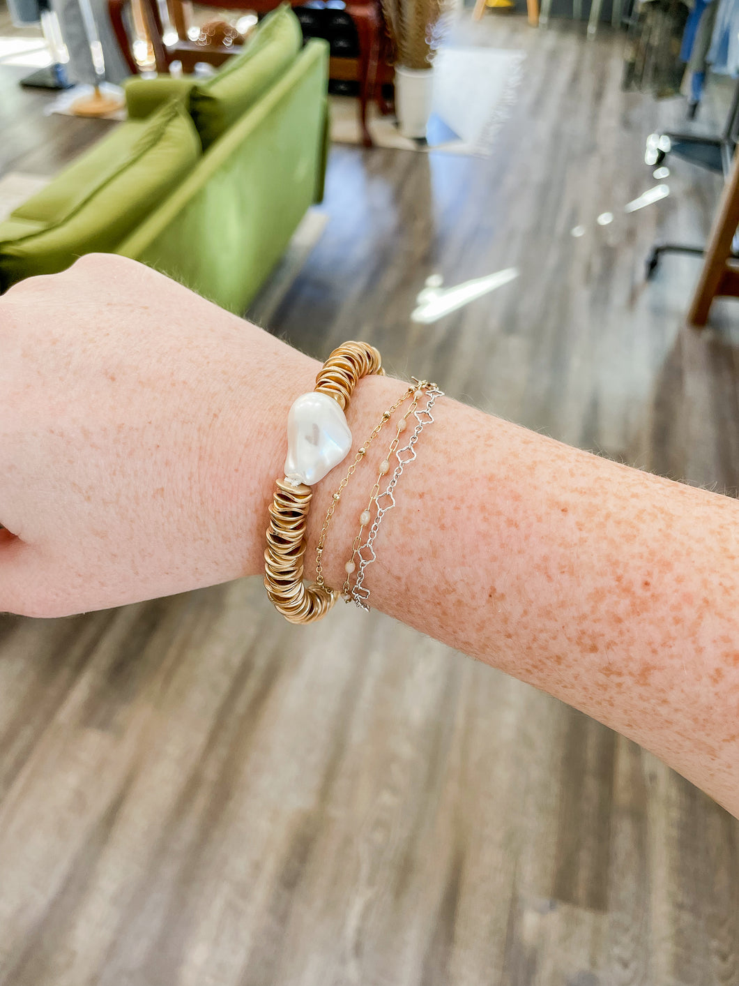 Baroque Pearl & Disk Chain Bracelet