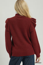 Load image into Gallery viewer, Rue Ruffle Shoulder Mock Neck Sweater

