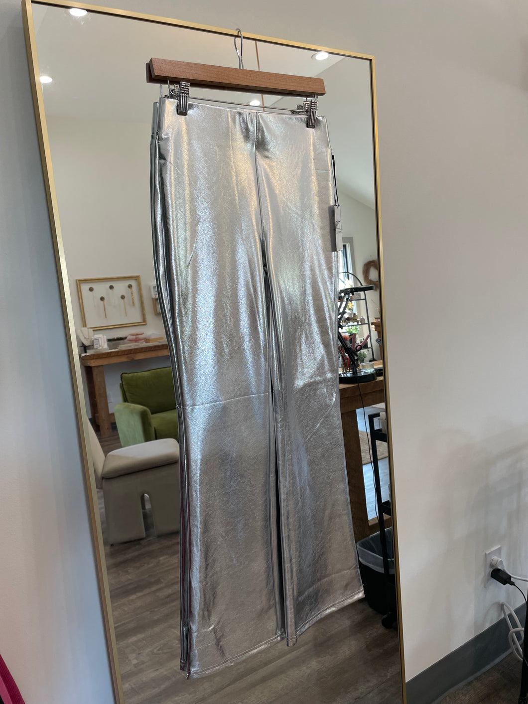 Platinum Vegan Leather Flare Pants