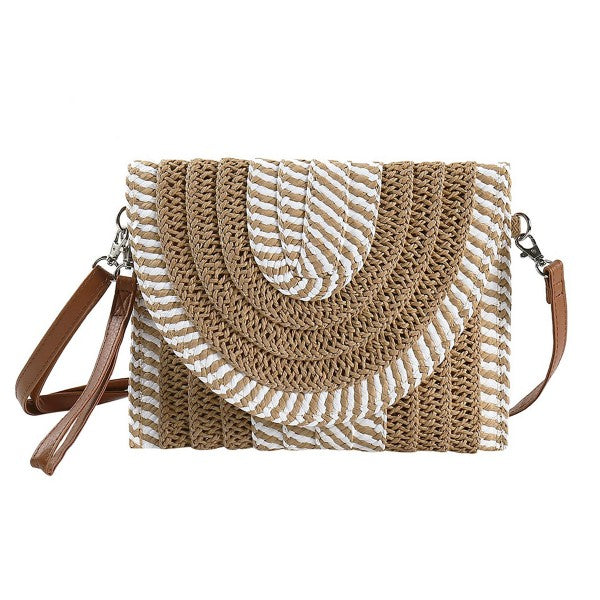 Mixed Strip Straw Crossbody