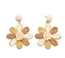 Load image into Gallery viewer, Raffia Flower Post Drop Earrings
