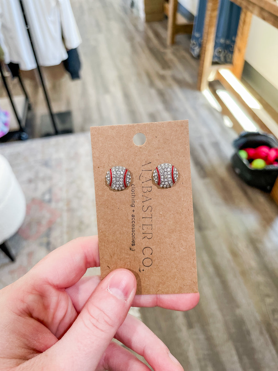 Rhinestone Baseball Earrings