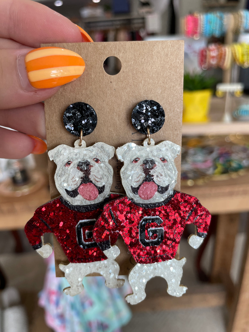 Standing Bulldog Glitter Earrings