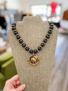 Bulldog Pedant & Bead Necklace