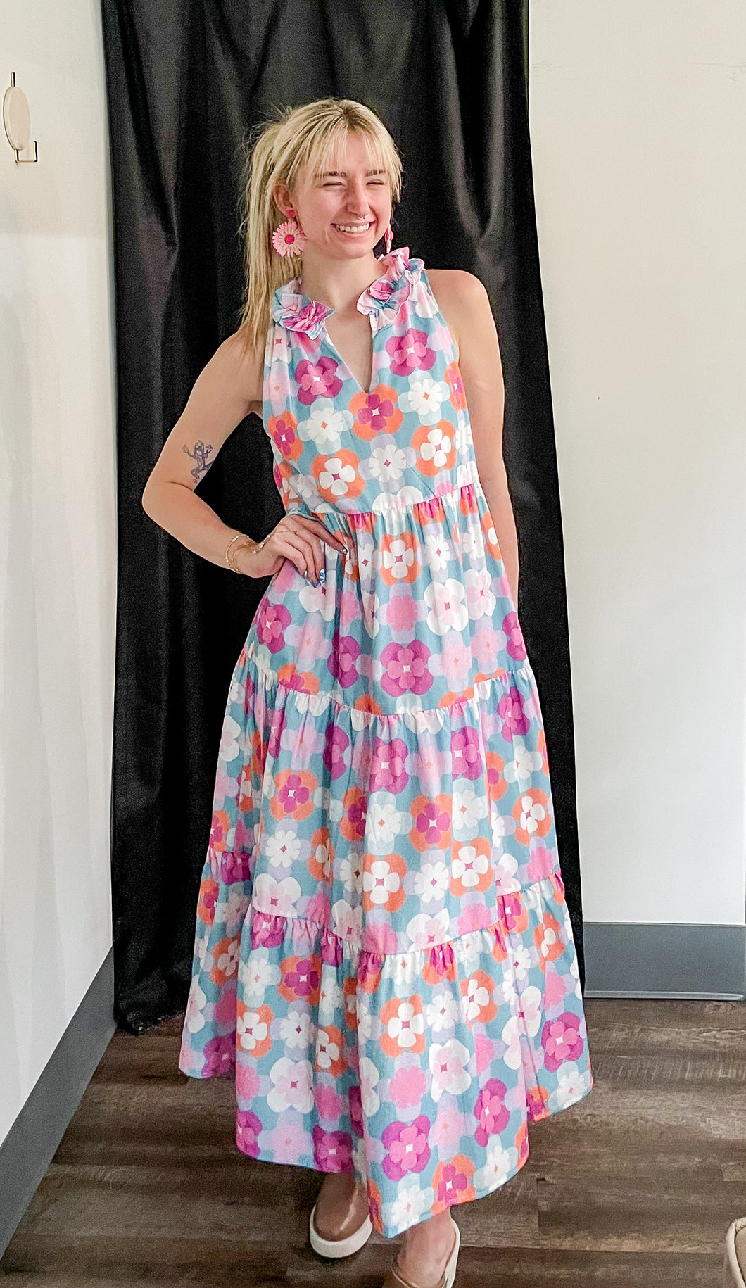 Retro Floral Maxi Dress