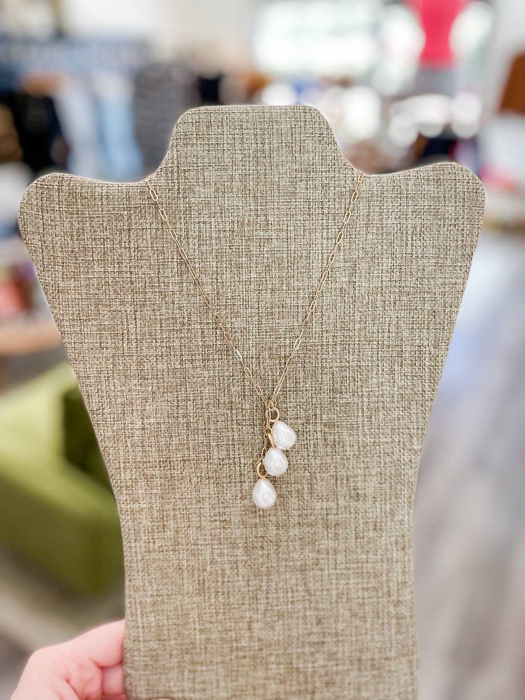 3 Pearl Drop Chain Necklace