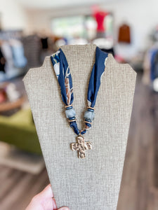 Hammered Cross Pendant Scarf Necklace