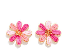 Load image into Gallery viewer, Metal Tone &amp; Raffia Flower Post Drop Earrings
