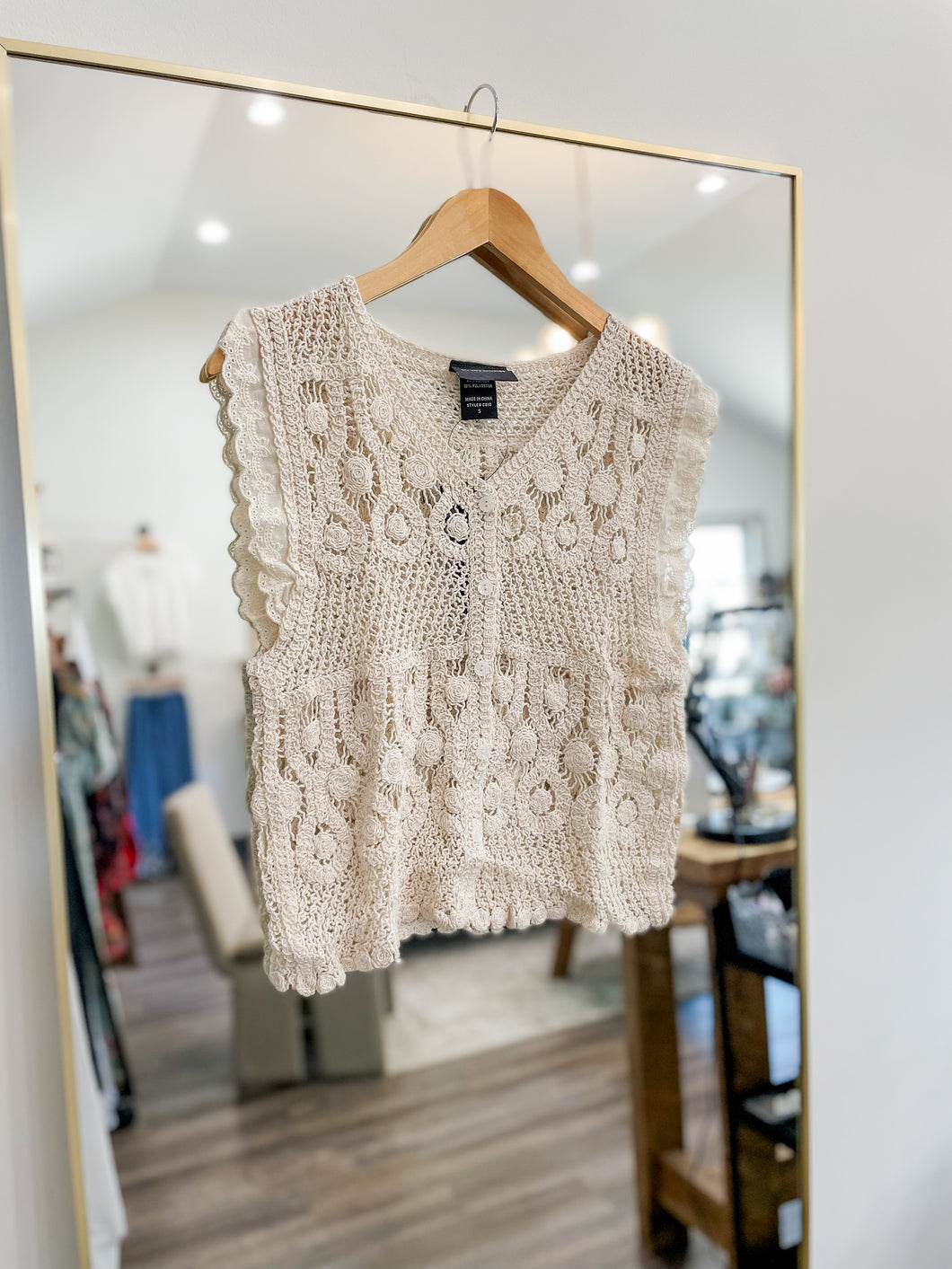 Lacey Crochet Button Vest
