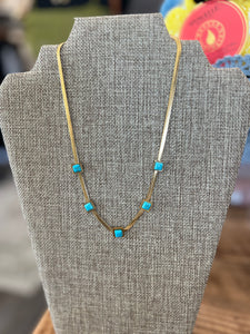 Turquoise Squared Herringbone Necklace