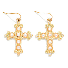 Load image into Gallery viewer, Baroque Cross &amp; Stone Drop Earrings
