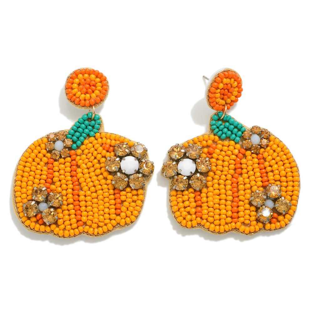 Pumpkin w Flower Seed Bead Earrings