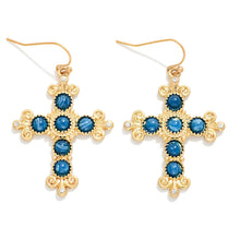 Load image into Gallery viewer, Baroque Cross &amp; Stone Drop Earrings
