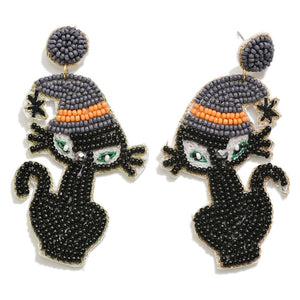 Witch Cat Seed Bead Earrings
