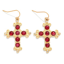 Load image into Gallery viewer, Baroque Cross &amp; Stone Drop Earrings
