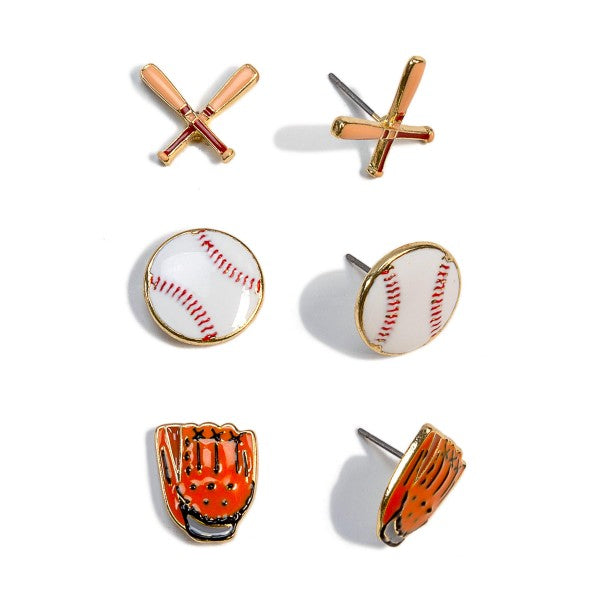Enamel Baseball Stud Earrings