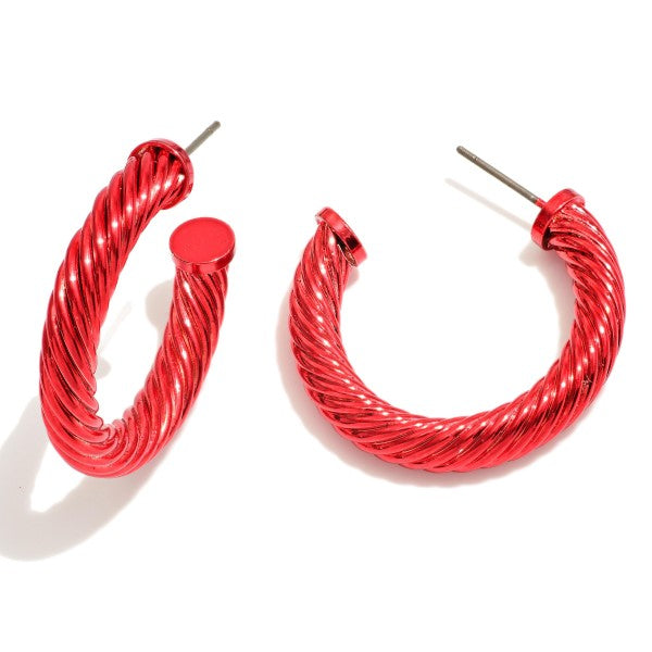 Red Metallic Hoop Earrings