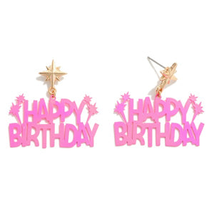 Pink Happy Birthday Earrings
