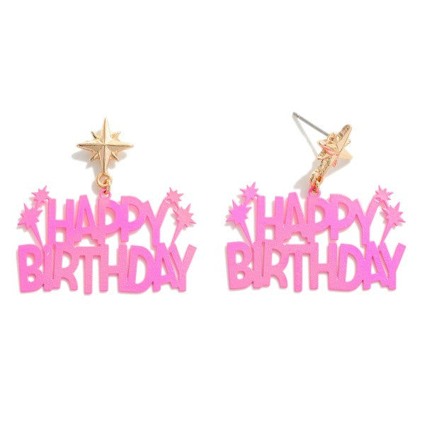 Pink Happy Birthday Earrings
