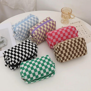 Checkered Knit Toiletry Bag
