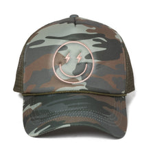 Load image into Gallery viewer, Smiley Camo Trucker Hat
