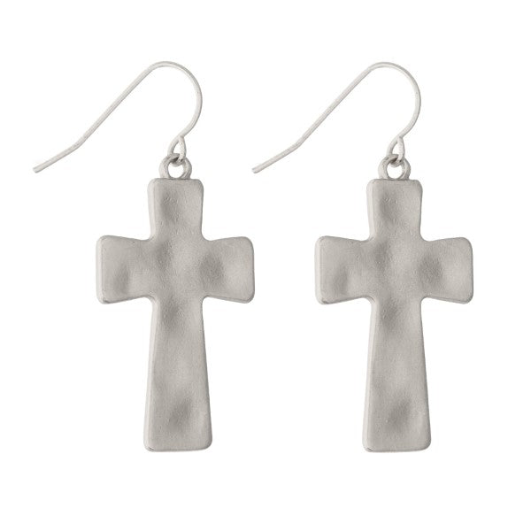 Hammered Cross Earrings