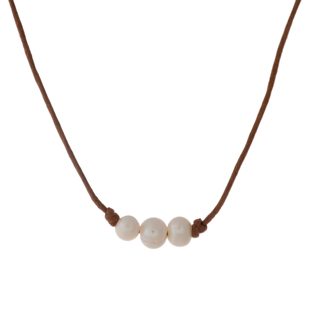 Pearl and Leather Corded Necklace